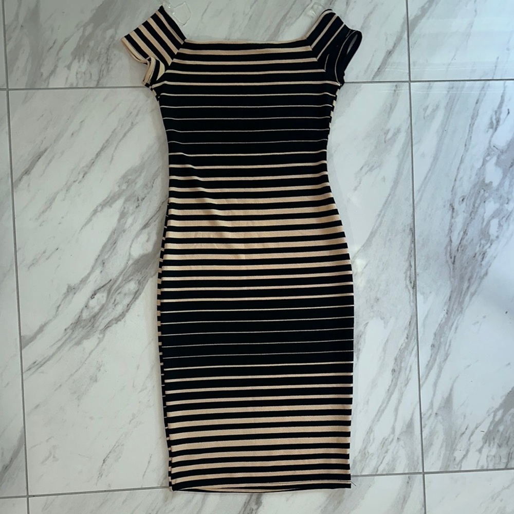 Chic Black and Tan Mini Dress